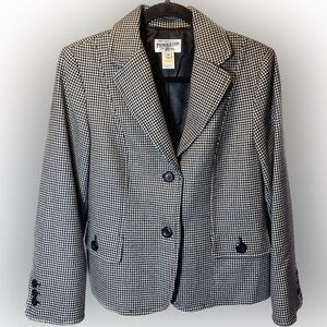 Pendleton virgin wool black & white houndstooth blazer/jacket 10 petite